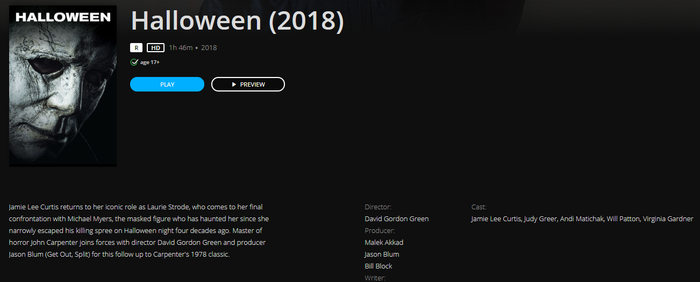 Halloween HD Digital Code (2018) (Redeems in Movies Anywhere; HDX Vudu Fandango & HD iTunes Apple TV Transfer From Movies Anywhere)