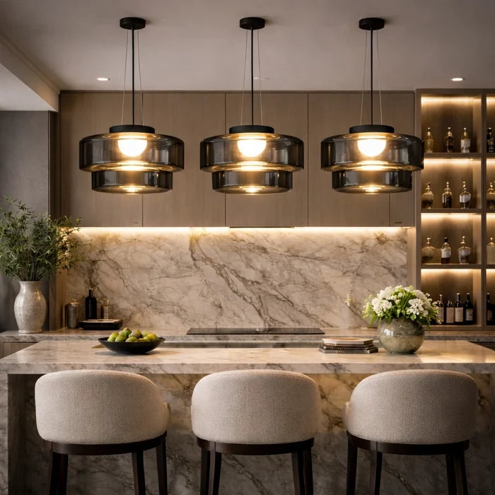 HaloTier Smoky Glass Ring Pendant Light
