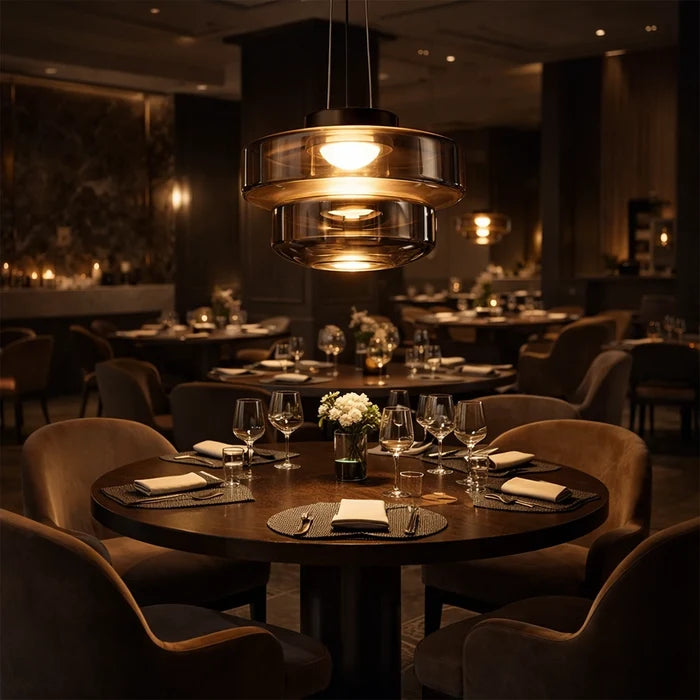 HaloTier Smoky Glass Ring Pendant Light