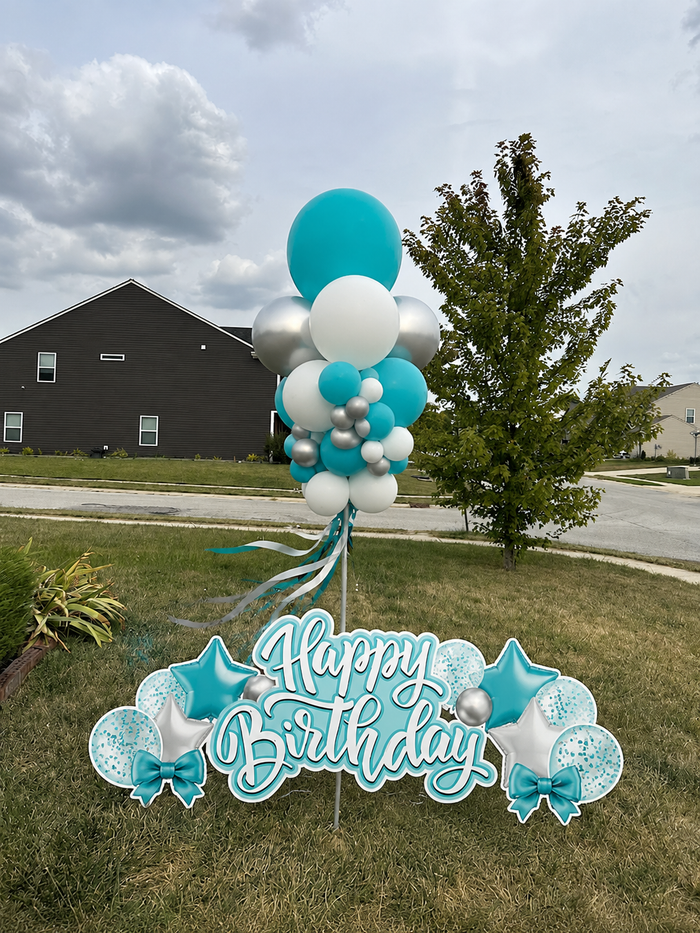 Happy Birthday Yard Sign Balloon Pole