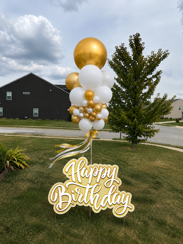 Happy Birthday Yard Sign Balloon Pole