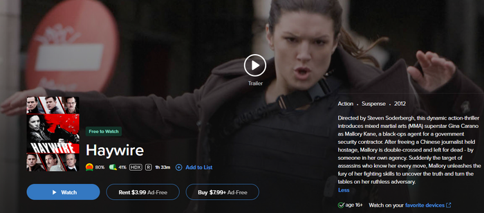 Haywire Vudu Fandango at Home HDX Digital Code (2011)