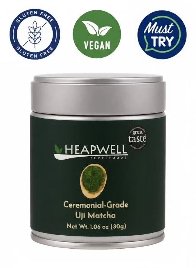Heapwell UJI Ceremonial AAA Grade Matcha Powder 30g, Sourced from Shizouka Japan, Ceremonial Matcha Tea, Vegan Ceremonial Matcha Tea| Premium Ceremonial Matcha Tea Without Artificial Sweeteners |