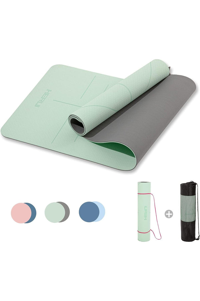 HERUI Yoga Mat Alignment Lines Anti-Slip Exercise Mat with Carrying Bag for Pilates 183x61x6mm