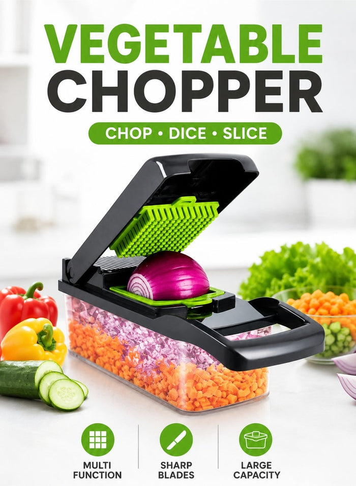 HOME 4 YOU Vegetable Chopper Pro Onion Chopper 14 in 1 Multifunctional Food Chopper Kitchen Vegetable Slicer Dicer Cutter Veggie Chopper With 8 Blades Carrot and Garlic Chopper With Container Compact Kitchen Gadgets Sets for Cooking