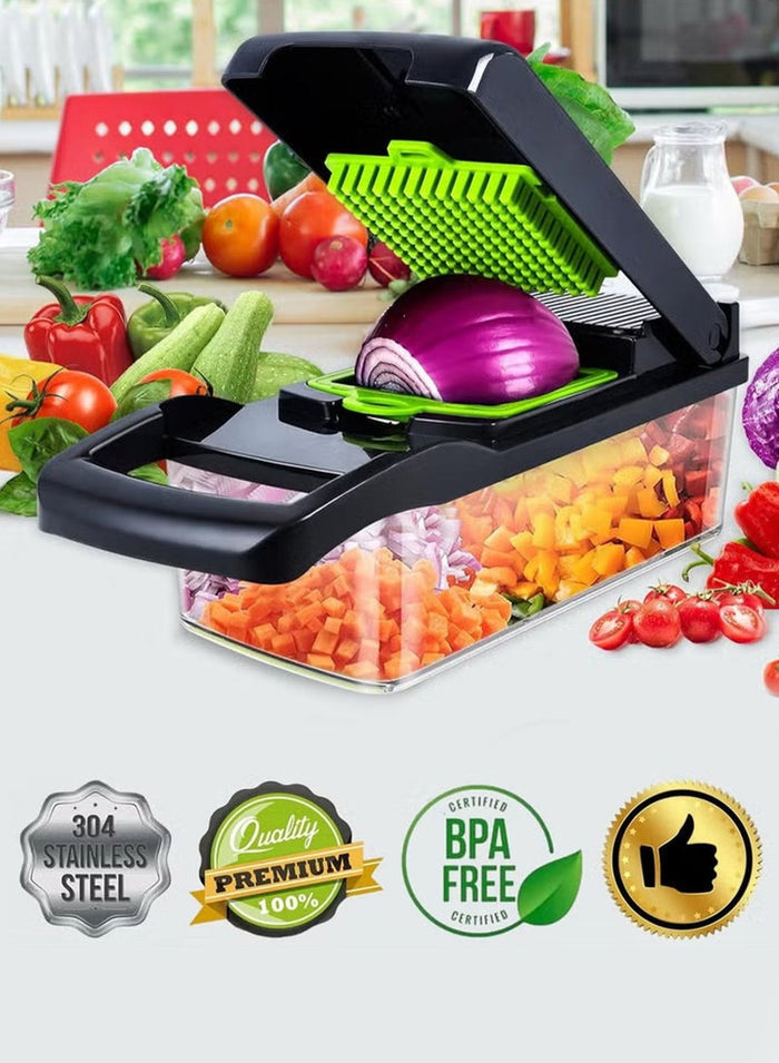 HOME 4 YOU Vegetable Chopper Pro Onion Chopper 14 in 1 Multifunctional Food Chopper Kitchen Vegetable Slicer Dicer Cutter Veggie Chopper With 8 Blades Carrot and Garlic Chopper With Container Compact Kitchen Gadgets Sets for Cooking