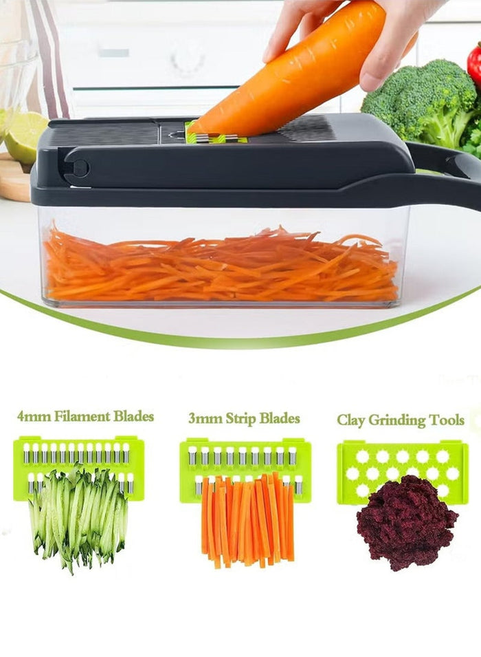 HOME 4 YOU Vegetable Chopper Pro Onion Chopper 14 in 1 Multifunctional Food Chopper Kitchen Vegetable Slicer Dicer Cutter Veggie Chopper With 8 Blades Carrot and Garlic Chopper With Container Compact Kitchen Gadgets Sets for Cooking