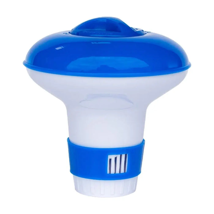 Blue and white hot tub tablet dispenser on a white background