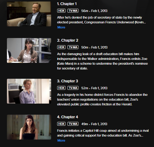 House of Cards Season 1 Vudu Fandango at Home HDX Digital Code (2013) (13 Episodes)