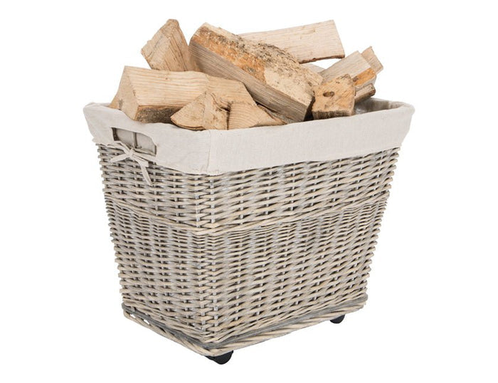 Houtblokkenmand wilg op wieltjes - Doika BV - Haardaccessoires - Practo Home - W105
