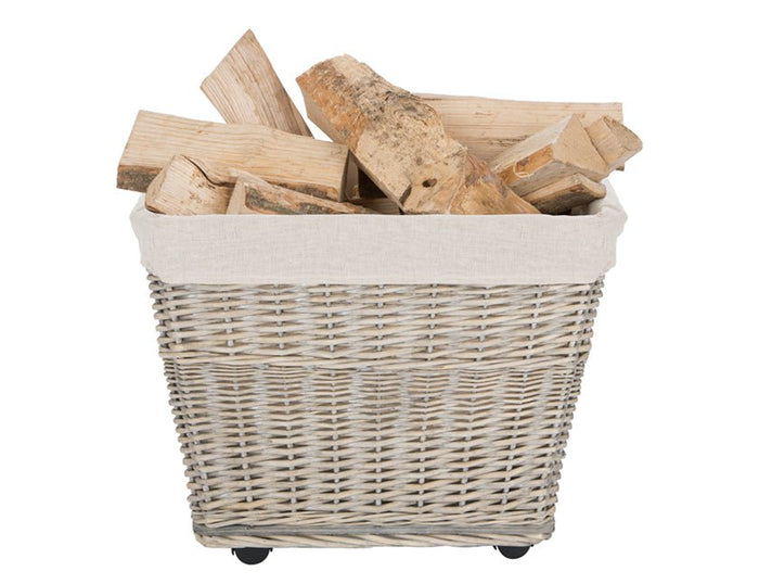 Houtblokkenmand wilg op wieltjes - Doika BV - Haardaccessoires - Practo Home - W105