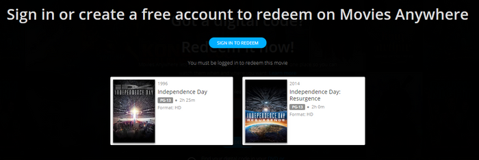 The Independence Day 2-Movie Collection HD Digital Code (Redeems in Movies Anywhere; HDX Vudu Fandango at Home & HD iTunes Apple TV Transfer From Movies Anywhere) (2 Movies, 1 Code)