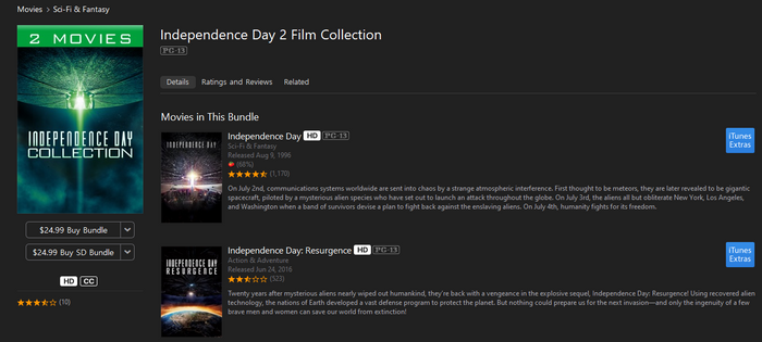 The Independence Day 2-Movie Collection HD Digital Code (Redeems in Movies Anywhere; HDX Vudu Fandango at Home & HD iTunes Apple TV Transfer From Movies Anywhere) (2 Movies, 1 Code)