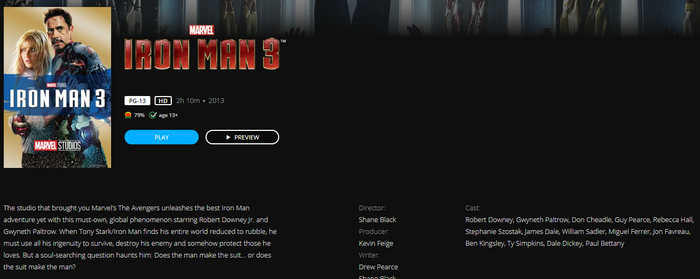 Iron Man 3 Google TV HD Digital Code (Redeems in Google TV; HD Movies Anywhere & HDX Vudu & HD iTunes Transfer Across Movies Anywhere)