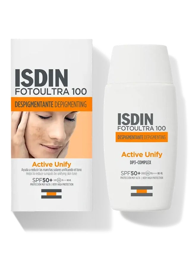 ISDIN Foto Ultra 100 Active Unify Fusion Fluid SPF 50+ [50Ml] - Non-Tinted Sunscreen With Triple Action Depigmenting Complex To Reduce Melasma And Spots