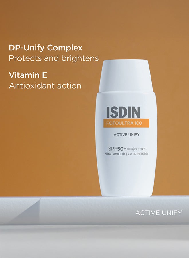 ISDIN Foto Ultra 100 Active Unify Fusion Fluid SPF 50+ [50Ml] - Non-Tinted Sunscreen With Triple Action Depigmenting Complex To Reduce Melasma And Spots