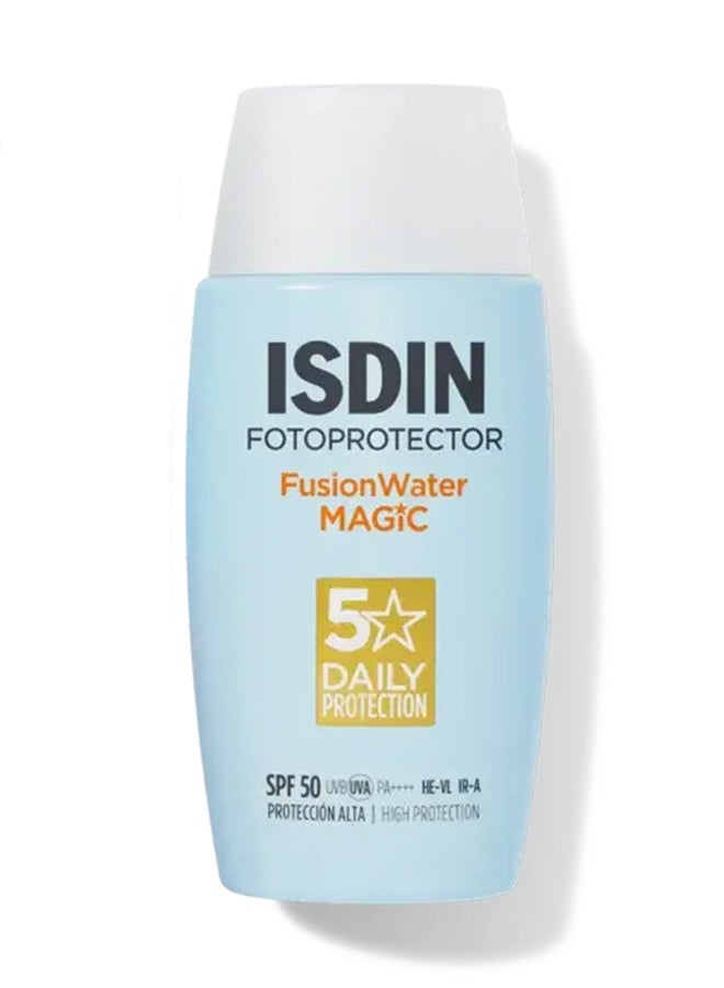 ISDIN Fotoprotector Fusion Water Magic SPF 50 [50Ml] - Oil-Free Daily Facial Sunscreen With Vitamin E And Hyaluronic Acid For An Invisible Finish