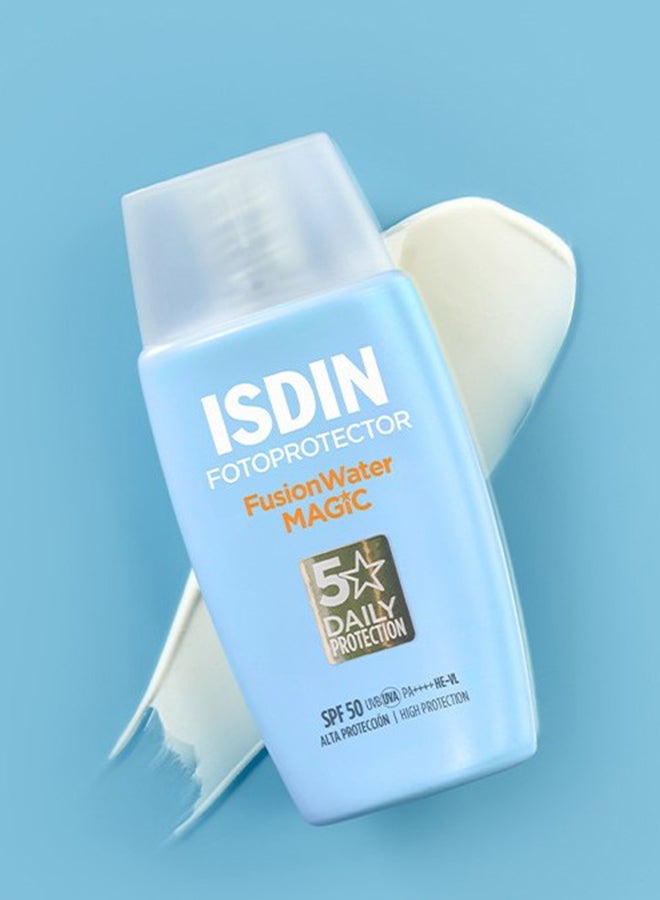 ISDIN Fotoprotector Fusion Water Magic SPF 50 [50Ml] - Oil-Free Daily Facial Sunscreen With Vitamin E And Hyaluronic Acid For An Invisible Finish