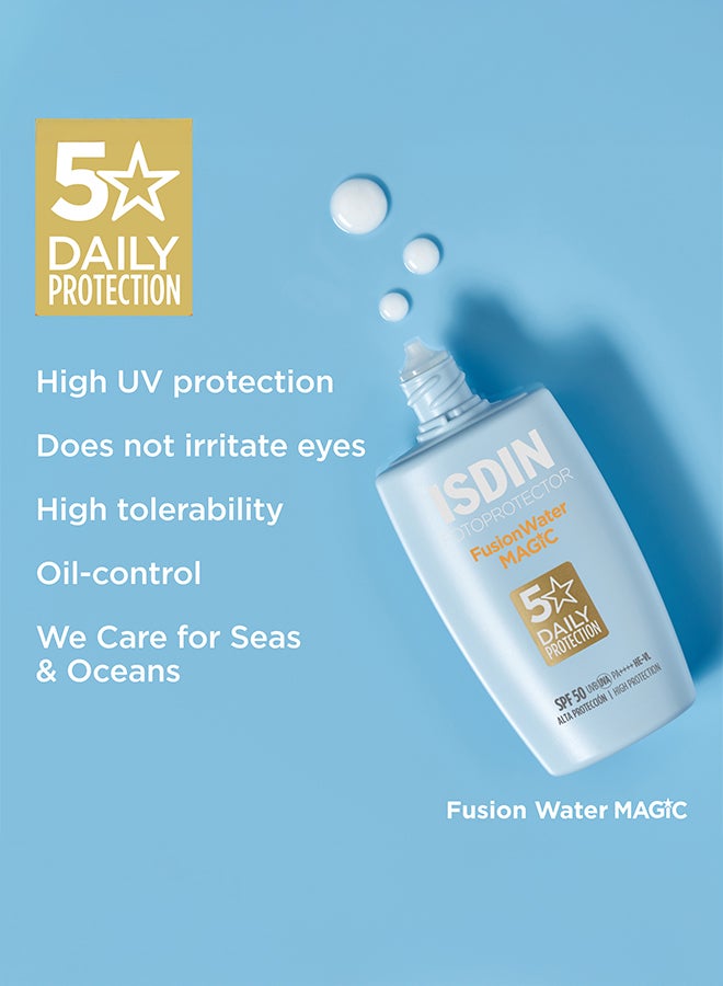 ISDIN Fotoprotector Fusion Water Magic SPF 50 [50Ml] - Oil-Free Daily Facial Sunscreen With Vitamin E And Hyaluronic Acid For An Invisible Finish
