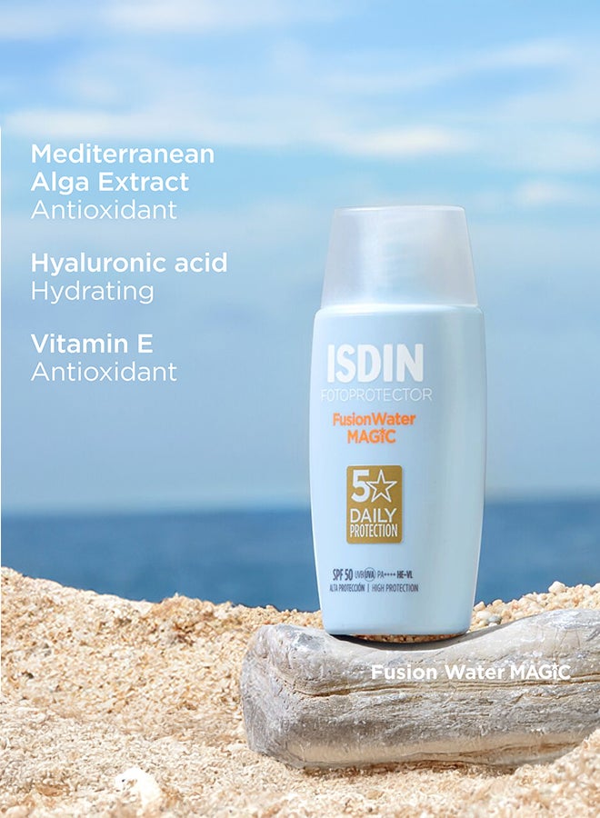 ISDIN Fotoprotector Fusion Water Magic SPF 50 [50Ml] - Oil-Free Daily Facial Sunscreen With Vitamin E And Hyaluronic Acid For An Invisible Finish