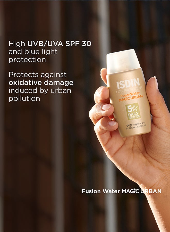 ISDIN Fotoprotector Fusion Water Urban SPF 30 [50Ml] - Anti-Pollution Facial Sunscreen For City Environments With Blue Light Protection