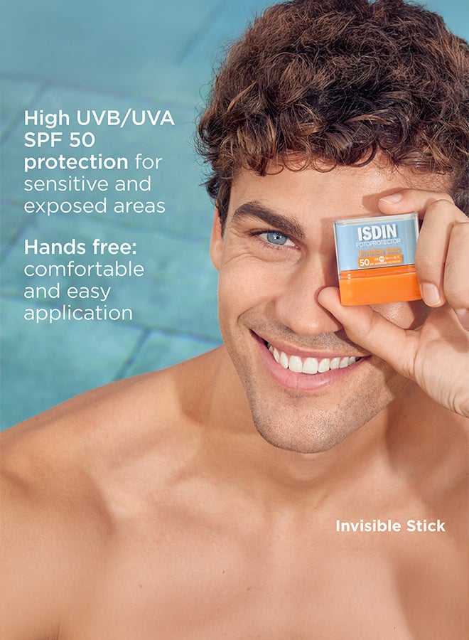 ISDIN Fotoprotector Invisible Stick SPF 50 [10G] - Travel-Friendly Sunscreen Stick For Targeted Protection Of Lips, Scars, And Sensitive Areas