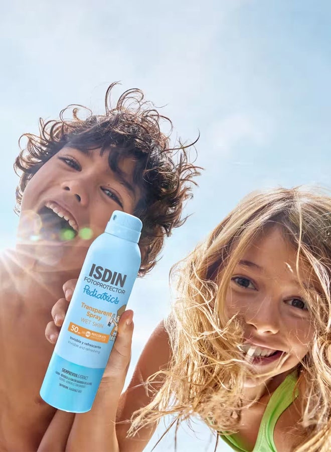 ISDIN Fotoprotector Pediatrics Wet Skin Spray SPF 50+ [250Ml] - Child-Safe Body Sunscreen Spray With Cooling Effect For Use On Wet Or Dry Skin
