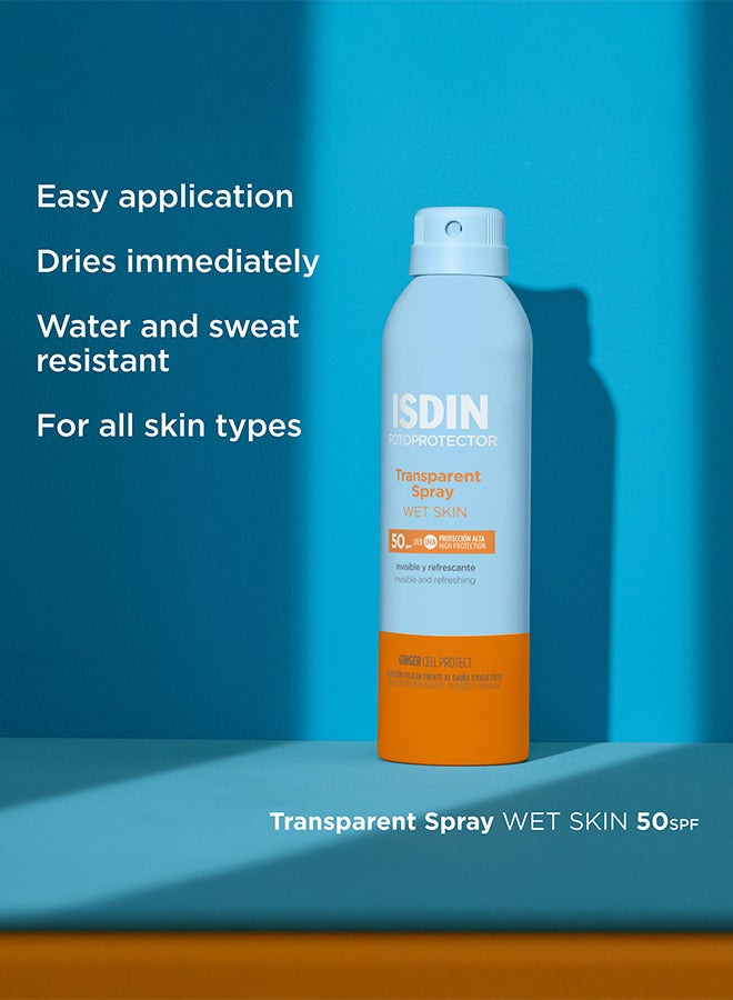 ISDIN Fotoprotector Wet Skin Transparent Spray SPF 50+ [250Ml] - Quick-Dry Invisible Body Sunscreen Mist That Can Be Applied Directly To Wet Skin