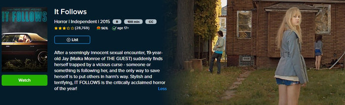 It Follows 4K Digital Code (2015) (Redeems in Movies Anywhere; 4K Vudu Fandango at Home & 4K iTunes Apple TV Transfer From Movies Anywhere)