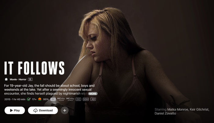 It Follows 4K Digital Code (2015) (Redeems in Movies Anywhere; 4K Vudu Fandango at Home & 4K iTunes Apple TV Transfer From Movies Anywhere)