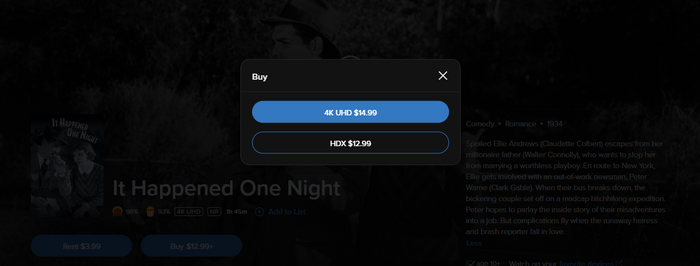 It Happened One Night 4K Digital Code (1934) (Redeems in Movies Anywhere; 4K Vudu Fandango & 4K iTunes Apple TV Transfer From Movies Anywhere)