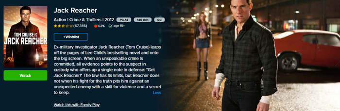 Jack Reacher Vudu Fandango at Home HDX Digital Code (2012)