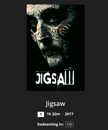 Jigsaw HD Digital Code (2017) (Redeems in Movies Anywhere; HDX Vudu Fandango at Home & HD iTunes Apple TV Transfer From Movies Anywhere)