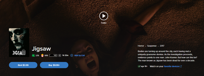 Jigsaw HD Digital Code (2017) (Redeems in Movies Anywhere; HDX Vudu Fandango at Home & HD iTunes Apple TV Transfer From Movies Anywhere)