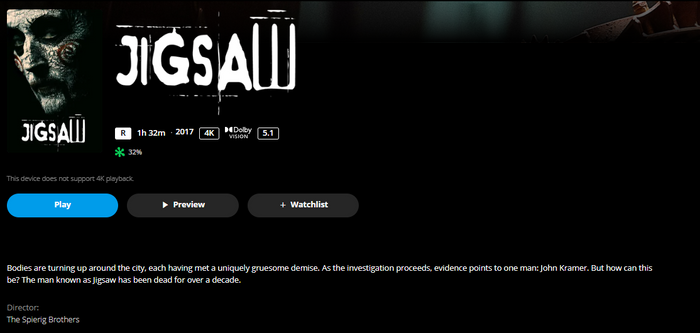 Jigsaw iTunes Apple TV 4K Digital Code (2017) (Redeems in iTunes Apple TV; 4K Vudu Fandango at Home Transfers Across Movies Anywhere)