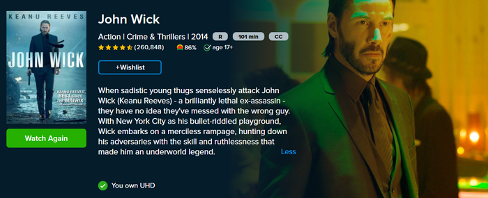 John Wick 4K Digital Code (2014) (Redeems in Movies Anywhere; 4K Vudu Fandango & 4K iTunes Apple TV Transfer From Movies Anywhere)