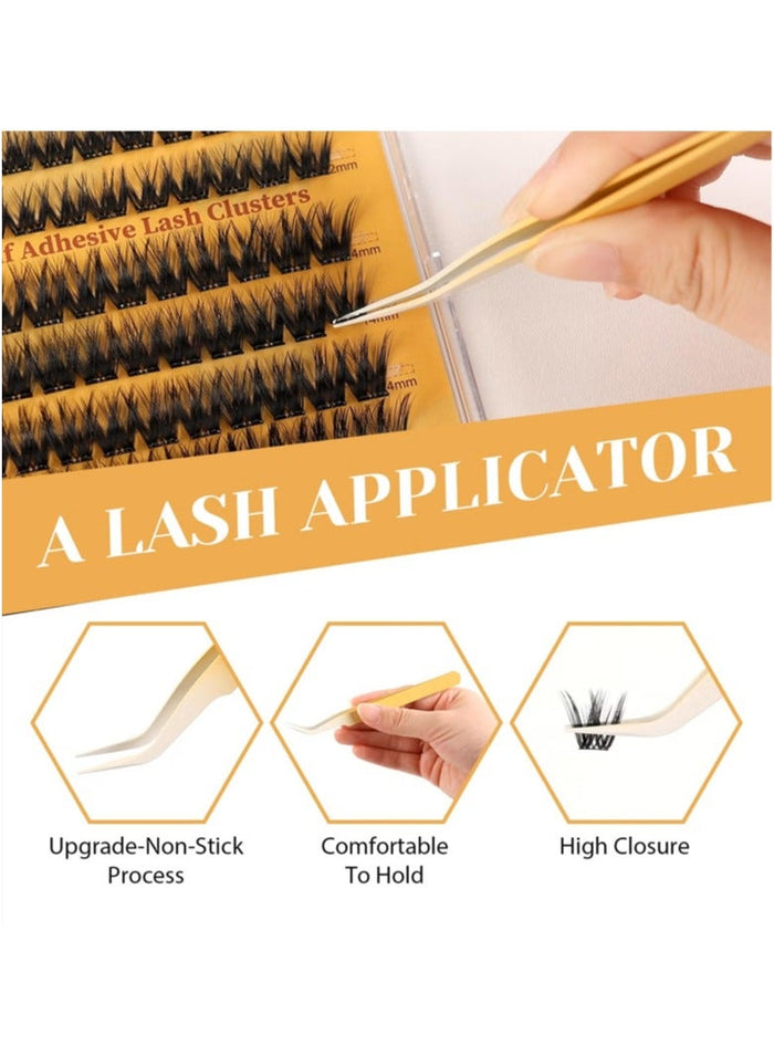 JOSQUEWNN Self Adhesive Eyelashes Clusters Kit, False Eyelashes D Curl Pre Glued Lash Clusters Wispy Lashes Kit with Tweezers for Beginners, Press On Glueless Lash Extension Kit 10 to 16mm , 100PCS