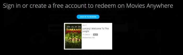 Jumanji: Welcome to the Jungle HD Digital Code (2017) (Redeems in Movies Anywhere; HDX Vudu Fandango & HD iTunes Apple TV Transfer From Movies Anywhere)