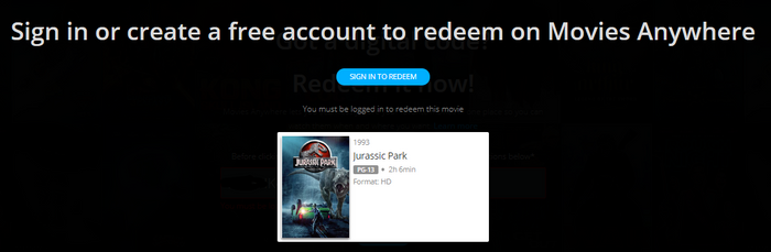 Jurassic Park HD Digital Code (1993) (Redeems in Movies Anywhere; HDX Vudu Fandango at Home & HD iTunes Apple TV Transfer From Movies Anywhere)