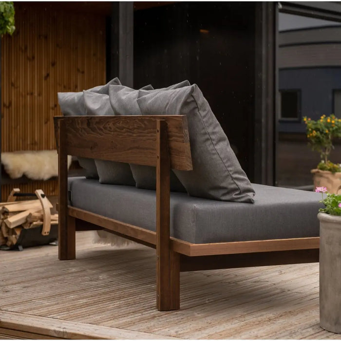 Kirami finvision sofa backrest in use with grey cushions