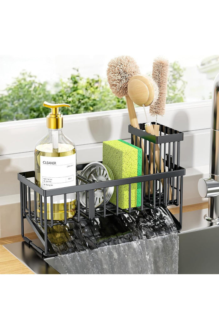 Kitchen Sink Organizer, 1-Shelf Stainless Steel Sponge Holder with Automatic Drainage, Space