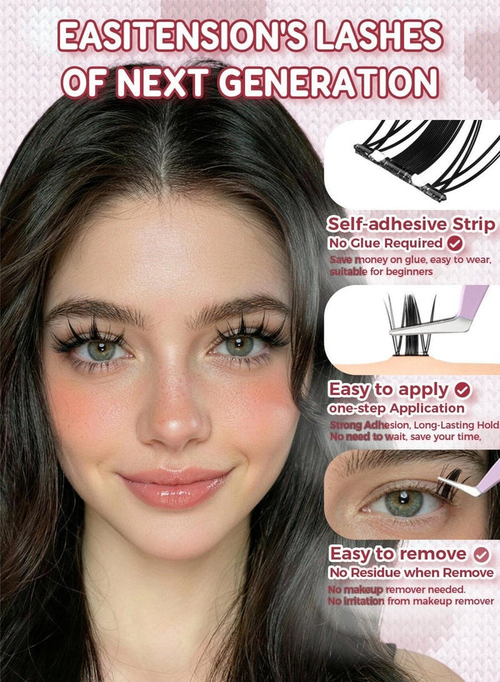 lashvana 100pcs Self Adhesive False Eyelashes Clusters Kit, 10 Rows Comic-style single-cluster Self Adhesive DIY Cluster Kit With Tweezers For Beginners, Press On Glueless Individual Lashes DIY Eyelashes.