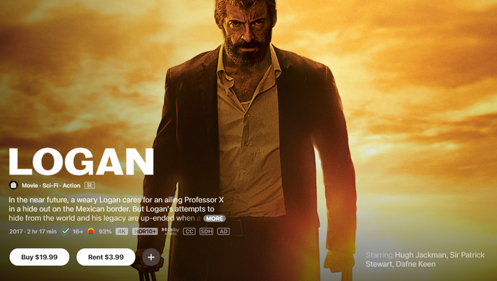 Logan iTunes Apple TV 4K Digital Code (2017) (Redeems in iTunes Apple TV; 4K Vudu Fandango Transfers Across Movies Anywhere)