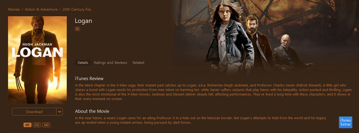 Logan iTunes Apple TV 4K Digital Code (2017) (Redeems in iTunes Apple TV; 4K Vudu Fandango Transfers Across Movies Anywhere)