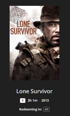 Lone Survivor 4K Digital Code (2013) (Redeems in Movies Anywhere; 4K Vudu Fandango at Home & 4K iTunes Apple TV Transfer From Movies Anywhere)