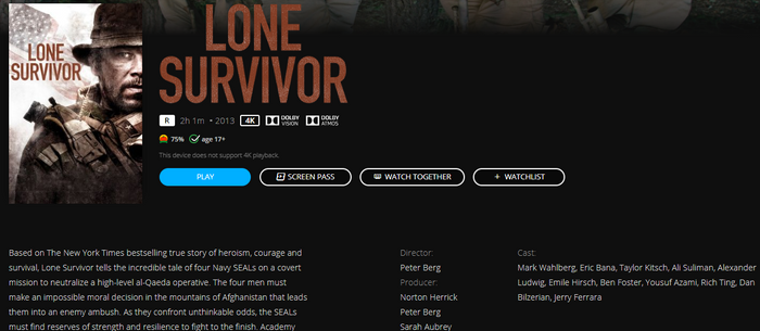 Lone Survivor 4K Digital Code (2013) (Redeems in Movies Anywhere; 4K Vudu Fandango at Home & 4K iTunes Apple TV Transfer From Movies Anywhere)