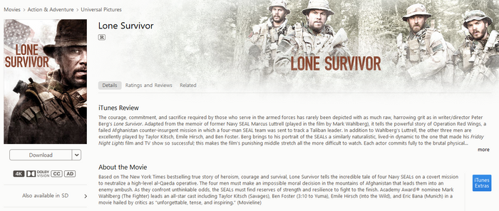 Lone Survivor 4K Digital Code (2013) (Redeems in Movies Anywhere; 4K Vudu Fandango at Home & 4K iTunes Apple TV Transfer From Movies Anywhere)