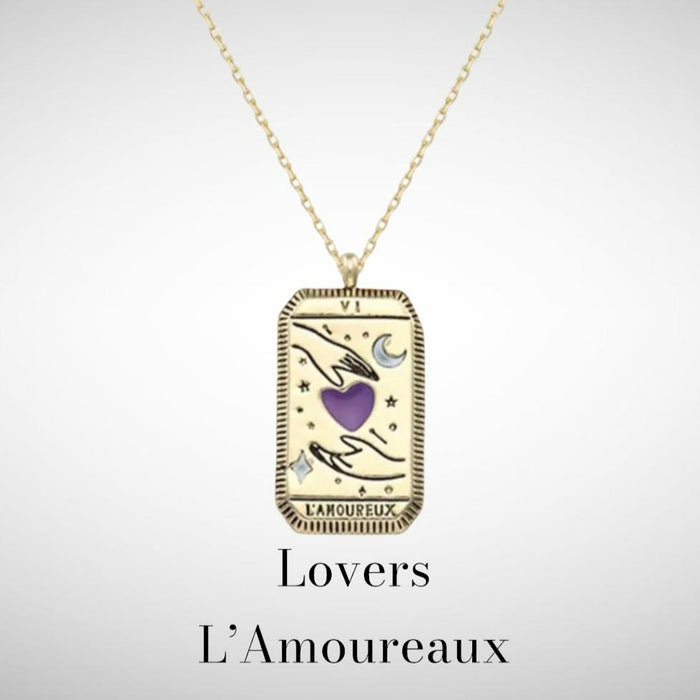 Lovers Tarot Card Gold Necklace