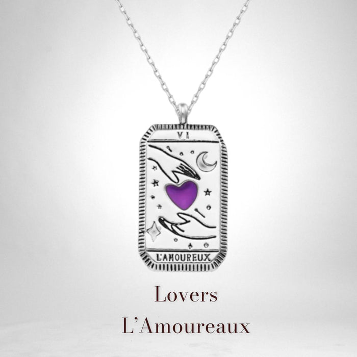 Lovers Tarot Card Silver Necklace