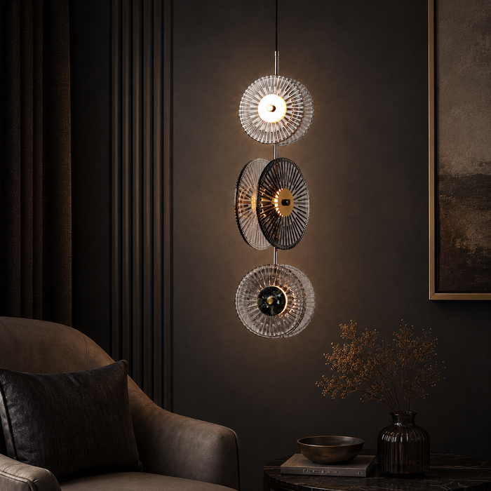 Lunar Disc- Modern Fluted Glass Pendant Light